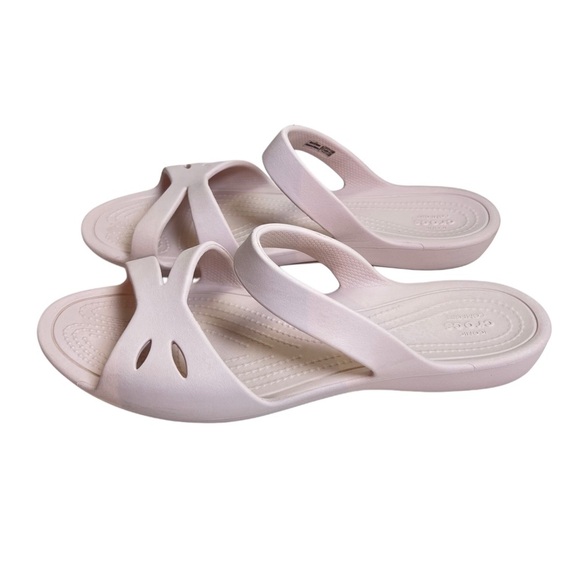 CROCS Shoes - CROCS Pastel Pink Flat Sandals Interwoven Straps Textured Sole 10